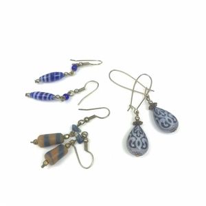 Blue On Blue, Blue on Brown Earrings Set of 3